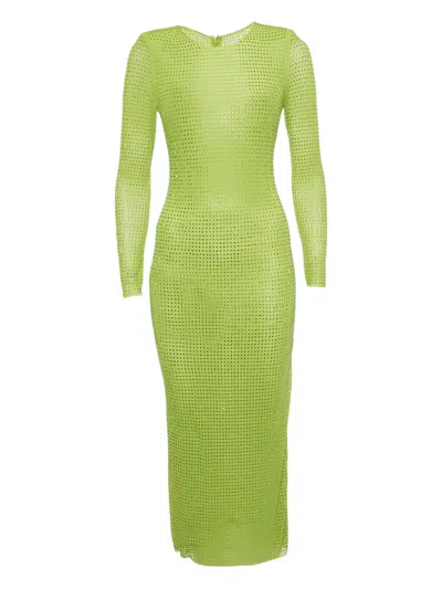 Pre-owned Self-portrait Studded Mesh Midi Dress In Green