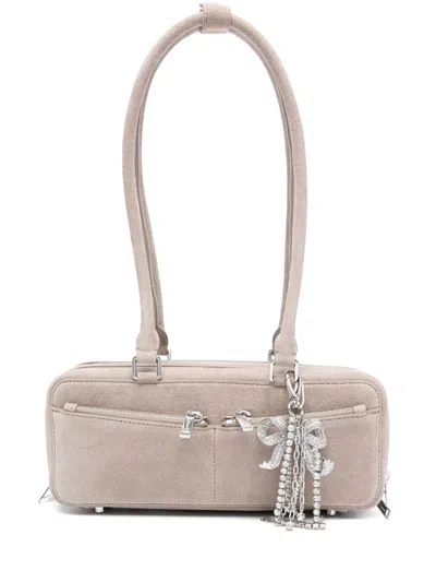 Self-portrait Self Portrait Suede Baguette Shoulder Bag In Neutral