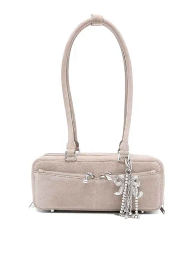 Self-portrait Suede Baguette Shoulder Bag In Gray