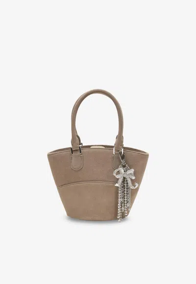 Self-portrait Suede Shoulder Bag With Charms In Brown