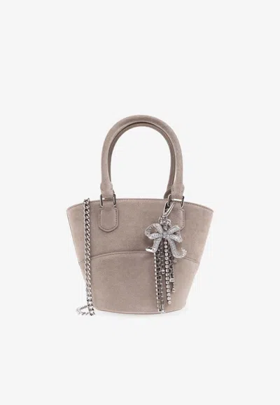 Self-portrait Suede Tote Bag With Charms In Gray