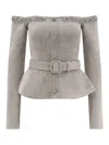Self-portrait Chenille Sweater With Rhinestones In Gray
