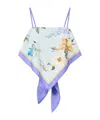 Self-portrait Floral Linen And Cotton Crop Top In Blue