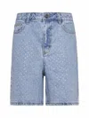 SELF-PORTRAIT LIGHT BLUE BERMUDA SHORTS WITH ALL-OVER RHINESTONES IN COTTON DENIM WOMAN