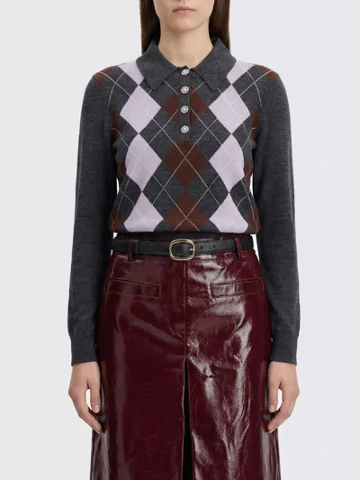 Self-portrait Wool Polo Sweater With Diamond Pattern In Multi