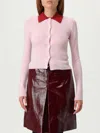 Self-portrait Self Portrait Women Wool Cardigan With Contrasting Collar In Pink