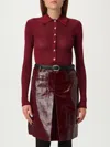 Self-portrait Bordeaux Viscose Bodysuit With Classic Collar In Burgundy