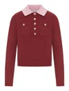 Self-portrait Contrast Collar Jumper Knitwear Bordeaux In Red