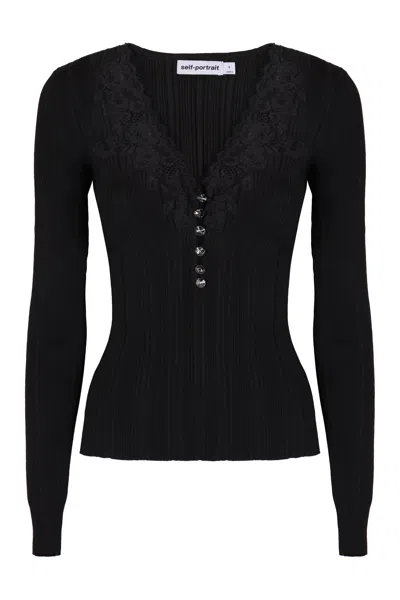 Self-portrait Sweater With Lace In Black