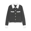 Self-portrait Self Portrait Women Wool Blend Cardigan With Contrasting Collar In Gray