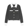 Self-portrait Self Portrait Women Wool Blend Cardigan With Contrasting Collar In Gray