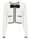 Self-portrait Beige Cardigan With Bow Detail On The Front And Contrasting Trims In Cotton Blend Woman