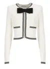 Self-portrait Beige Cardigan With Bow Detail On The Front And Contrasting Trims In Cotton Blend Woman In Beige