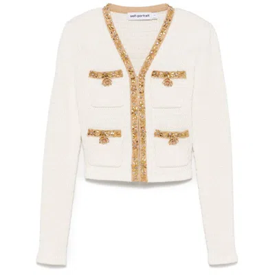 Self-portrait Embellished Jacket In Beige