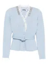 Self-portrait Embellished Belted Cardigan In Blue