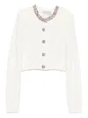 Self-portrait Cropped Sweater With Textured Boucle Knit And Crystal Embellishments In White