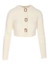 Self-portrait Womens Cream Cropped Embellished Stretch-wool Blend Cardigan In Neutral