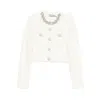 Self-portrait White Crewneck Cropped Cardigan With Crystal Embellishments On The Collar In Cotton Blend Woman In White