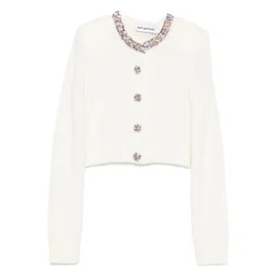 Self-portrait Embellished Cardigan In White