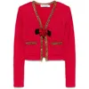 Self-portrait Waffle-knit Embellished Cardigan In Red