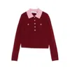 Self-portrait Burgundy Pink Contrast Collar Knit Top Clothing In Red