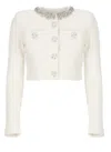 Self-portrait Cropped Knit Cardigan Jewel Buttons In White