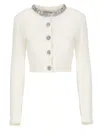 Self-portrait Strass Embellished Crew Neck Cropped Cardigan In White