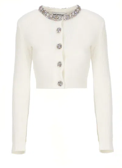 Self-portrait Strass Embellished Crew Neck Cropped Cardigan In Animal Print