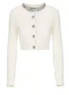 Self-portrait Strass Embellished Crew Neck Cropped Cardigan In White