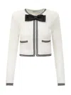 Self-portrait Beige Cardigan With Bow Detail On The Front And Contrasting Trims In Cotton Blend Woman In White