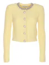 Self-portrait Crystal-embellished Cable-knit Cardigan In Yellow