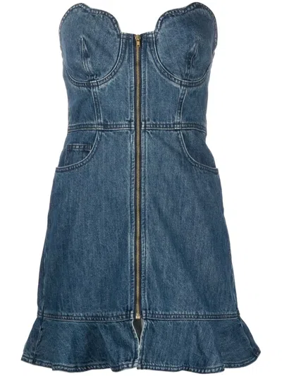 Self-portrait Sweetheart Denim Minidress In Blue