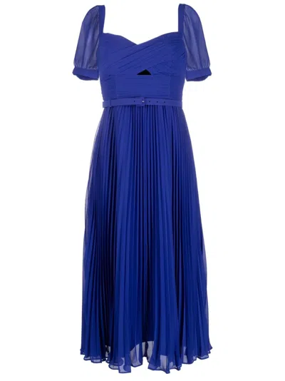 Self-portrait Short-sleeve Square-back Dress In Blue