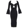 Self-portrait Sweetheart-neckline Ribbed Midi Dress In Black Viscose In Black