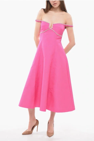 Self-portrait Sweethearth Neckline Sleeveless Dress With Crystals Applied In Pink