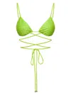 Self-portrait Bikini Top With All-over Crystal Embellishment In Green Polyamide Woman In Green
