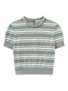 Self-portrait Striped Cropped T-shirt In Gray