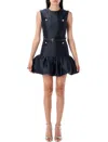Self-portrait Crew Neck Taffeta Mini Dress With Ruffled Hem In Blue