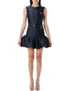 Self-portrait Crew Neck Taffeta Mini Dress With Ruffled Hem In Blue
