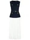 Self-portrait Womens Pleated Sleeveless Woven Midi Dress Blue In Blue