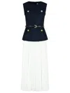 Self-portrait Womens Pleated Sleeveless Woven Midi Dress Blue In Blue
