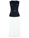 Self-portrait Navy Taffeta Midi Dress In Blue