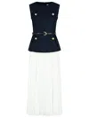 Self-portrait Navy Taffeta Midi Dress In White