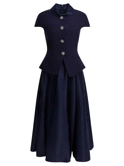 Self-portrait Taffeta Boucle Midi Dress In Blue