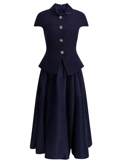 Self-portrait Self Portrait Taffeta Boucle Midi Dress In Blue