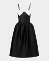 Self-portrait Taffeta Contrast-bow Midi Dress In Black