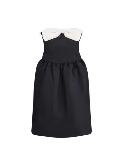 SELF-PORTRAIT TAFFETA CONTRAST BOW MIDI DRESS