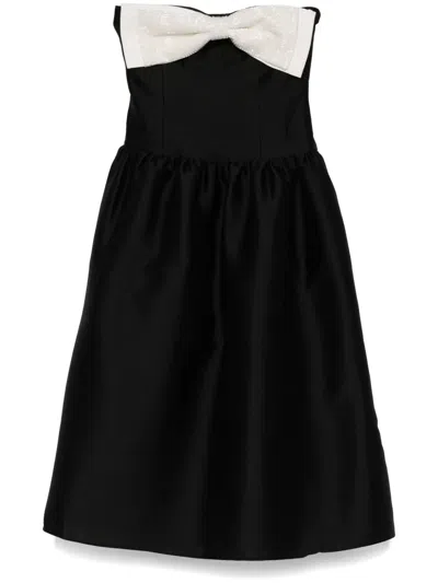 Self-portrait Self Portrait Taffeta Contrast Bow Midi Dress Black In Multicolor