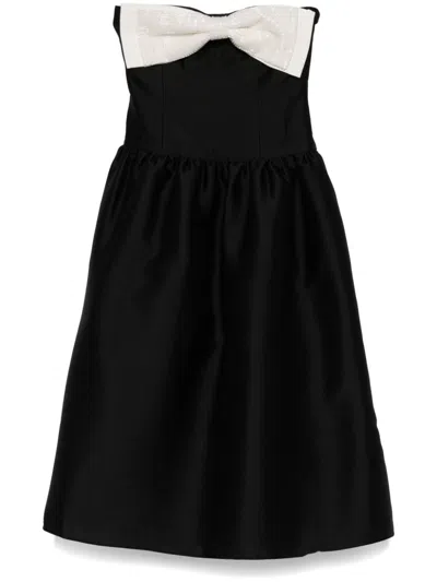 Self-portrait Taffeta Contrast-bow Midi Dress In Black