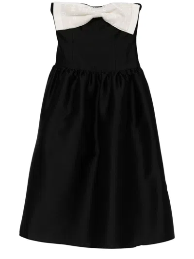 Self-portrait Self Portrait Taffeta Contrast Bow Midi Dress Black In Multicolor